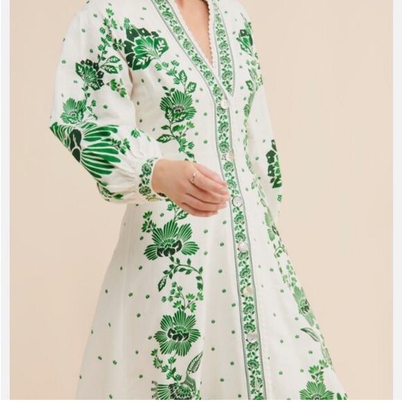 FARM Rio Forest Soul Maxi Dress Green and White Long Sleeve Medium - Picture 3 of 8